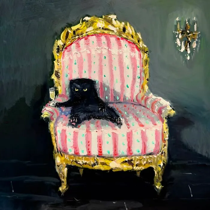 44 Humorous Paintings Of Black Cats Being Chaotic In Various Settings Painted By This Artist