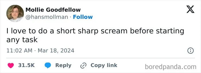 Relatable meme about the mental struggle of starting tasks with a scream.