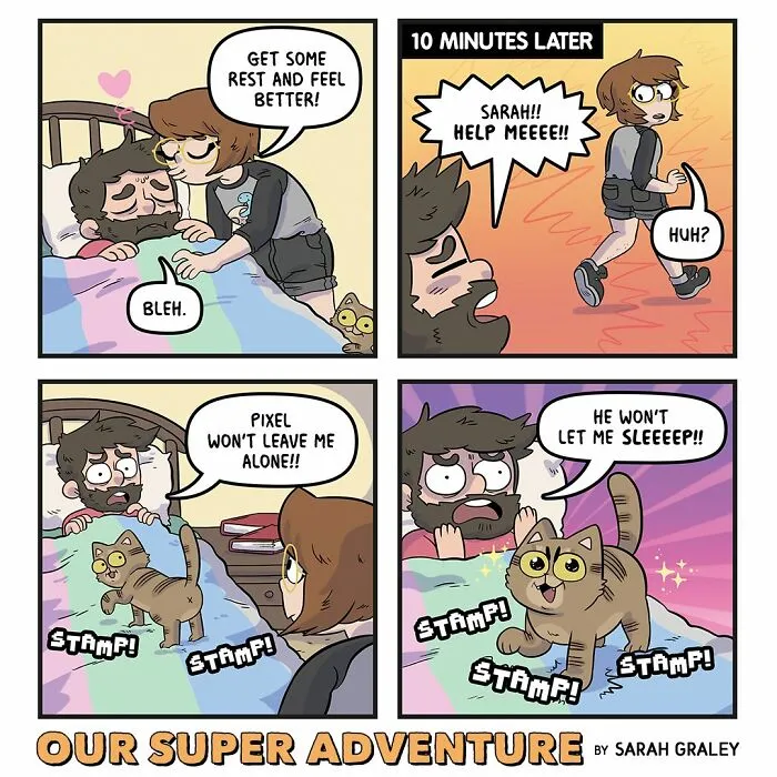 20 Hilariously Relatable Comics By Sarah Graley About Life With Her Husband And Four Cats (New Pics)