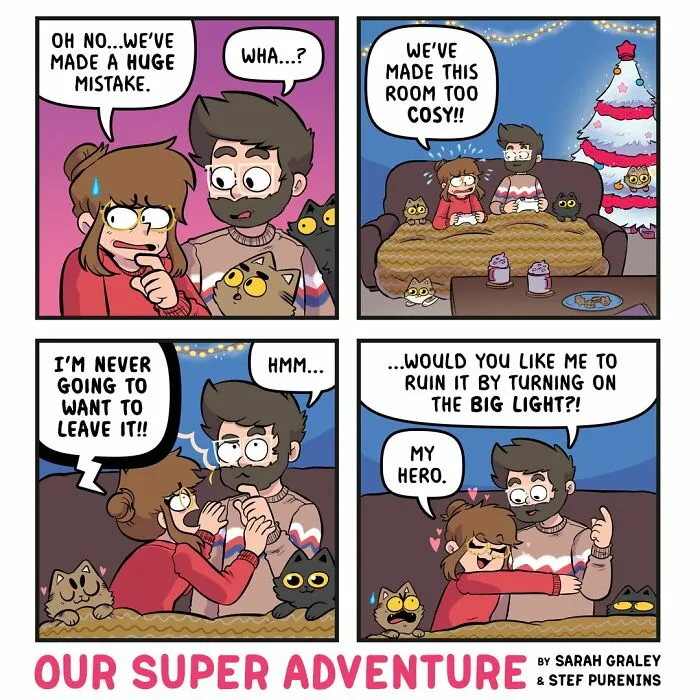 20 Hilariously Relatable Comics By Sarah Graley About Life With Her Husband And Four Cats (New Pics)