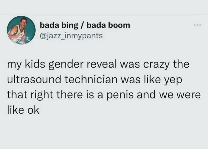 Funny meme about parenting chaos: ultrasound technician bluntly reveals baby's gender.