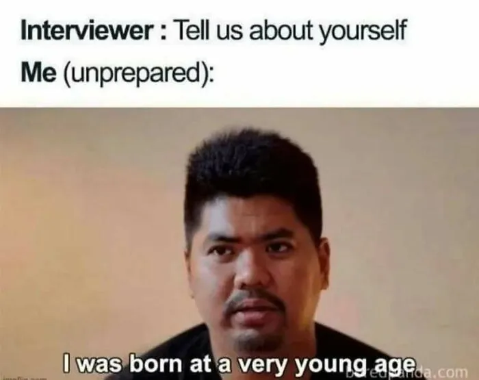 Relatable mental health meme of a person humorously responding to an interview question.