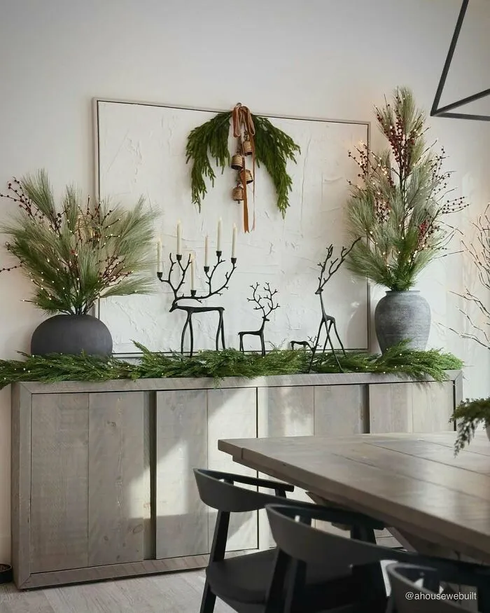 Our Dining Sideboard Is Ready For Christmas! I Just Love These Metal Deer. I Use Them All Over Our Home Each Year Again And Again And I Think They’re Beautiful And Timeless