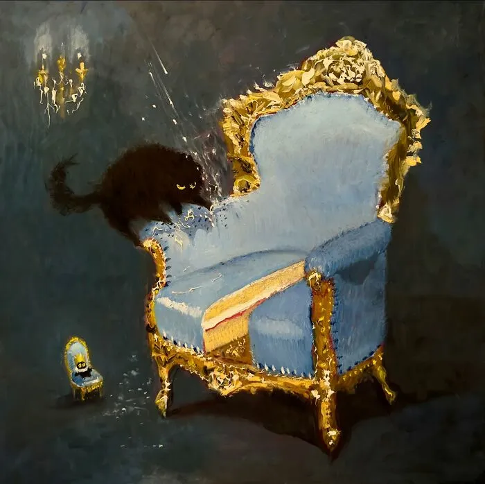 44 Humorous Paintings Of Black Cats Being Chaotic In Various Settings Painted By This Artist
