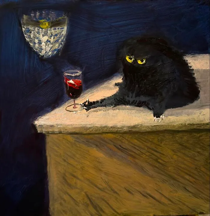 44 Humorous Paintings Of Black Cats Being Chaotic In Various Settings Painted By This Artist