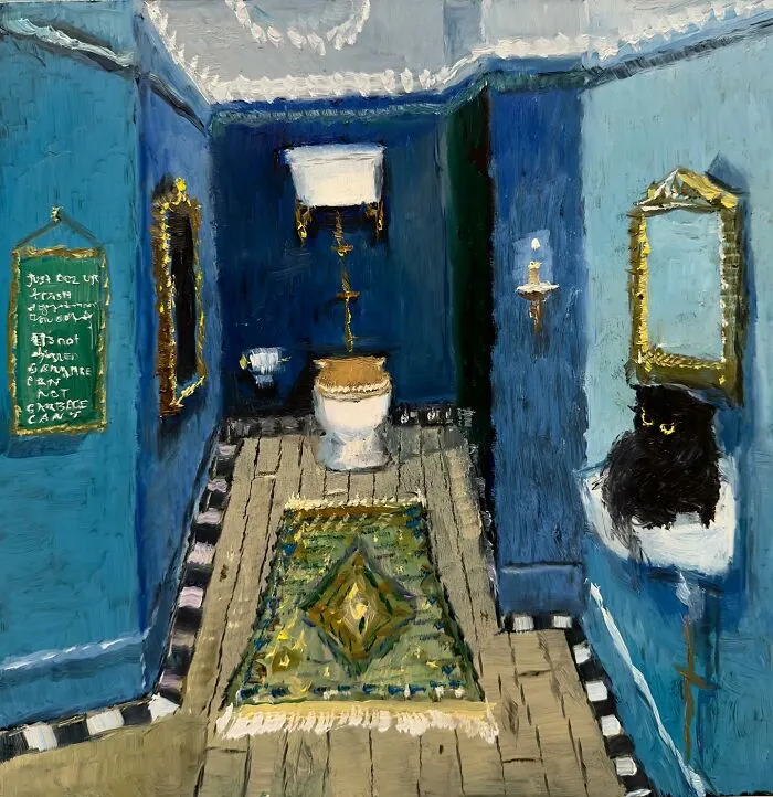 44 Humorous Paintings Of Black Cats Being Chaotic In Various Settings Painted By This Artist