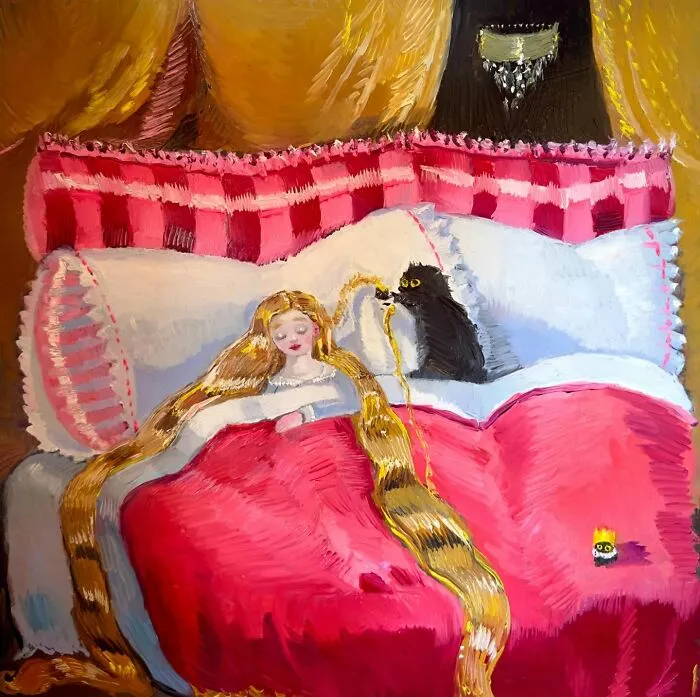 44 Humorous Paintings Of Black Cats Being Chaotic In Various Settings Painted By This Artist