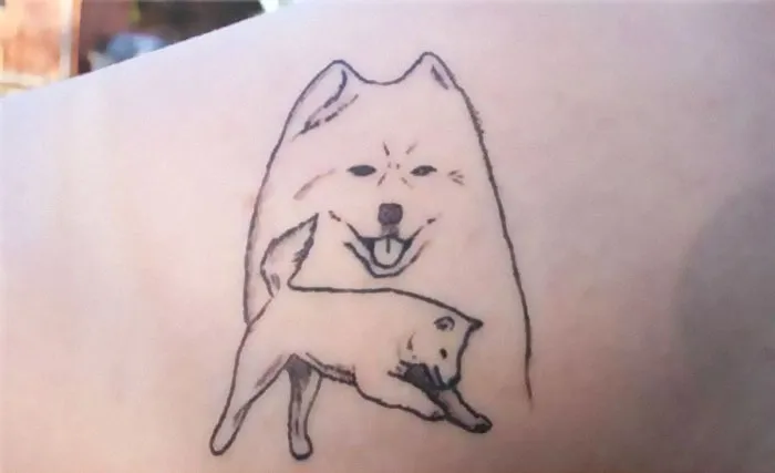 Poorly drawn dog tattoo fail with distorted features that might make you cringe.