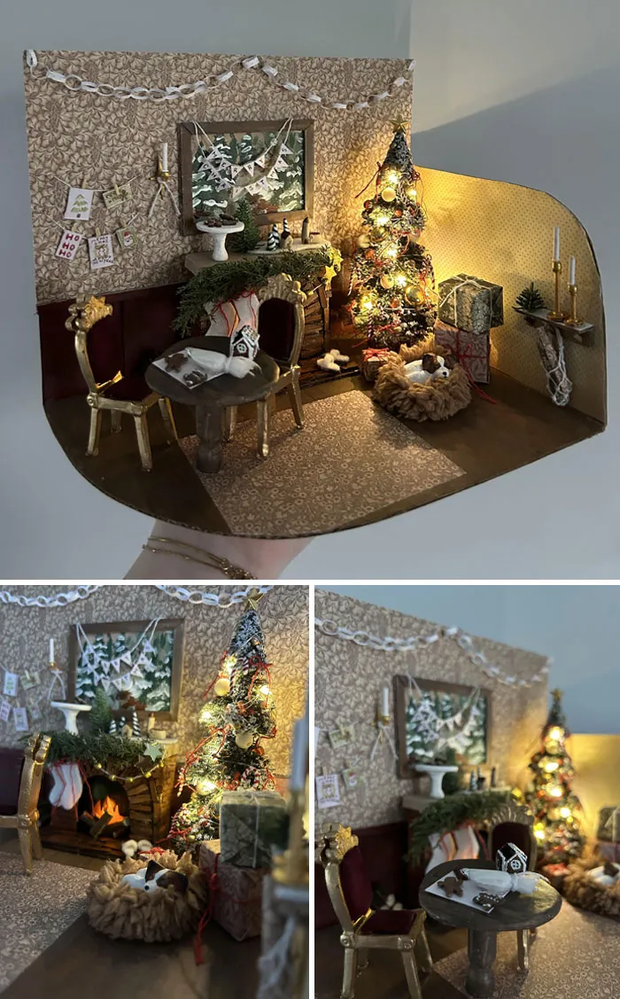 Randomly Decided To Make A Little Christmas Diorama Around Some Thrifted Place Card Holder Chairs
