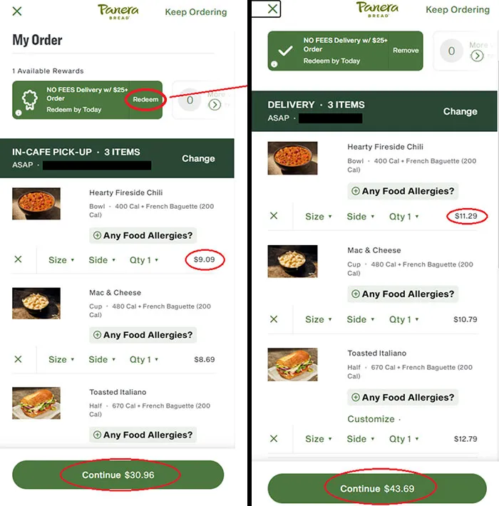Panera Bread Increases Food Price By 25% When You Switch To Delivery - After Redeeming "No Fees" Delivery