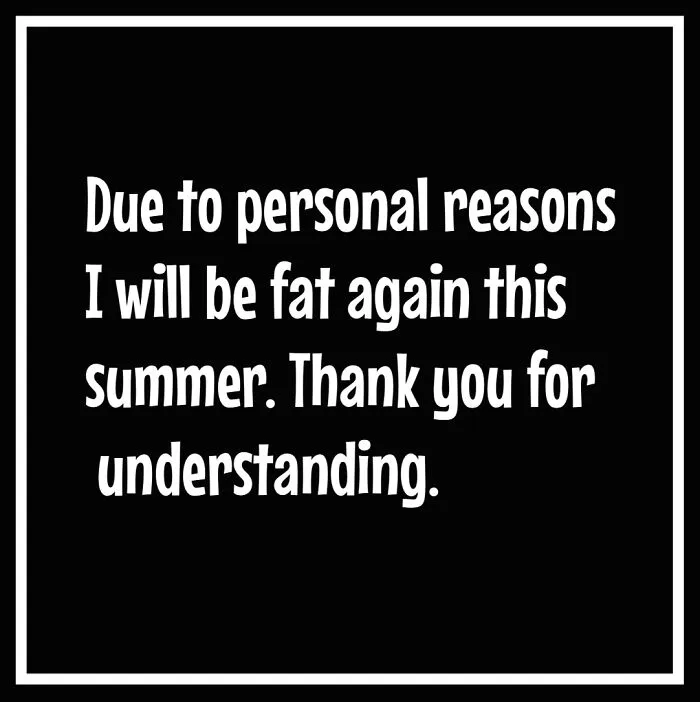 Text meme humorously illustrating dieting and weight loss frustrations.