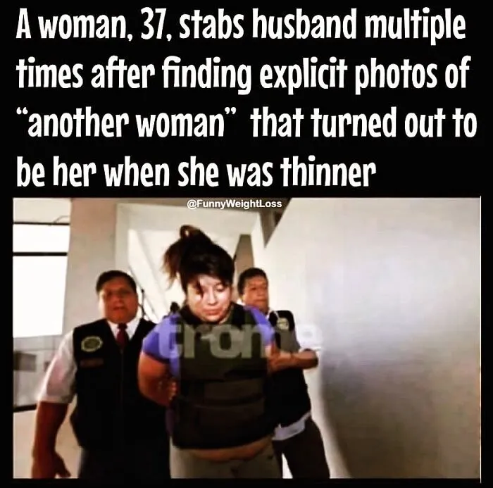 Woman arrested in a humorous dieting meme highlighting weight loss frustrations.