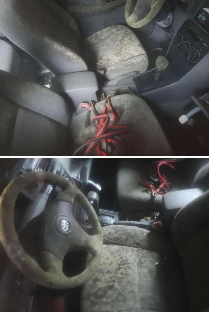Mi mamá se comprometió amablemente a encargarse de cuidar mi coche mientras yo estaba de viaje. No obstante, no lo hizo, y ahora la batería está muerta y el interior lleno de moho