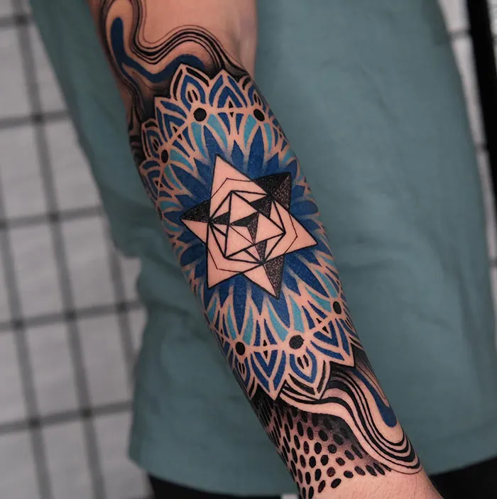 Forearm Mandala with Blue Accents