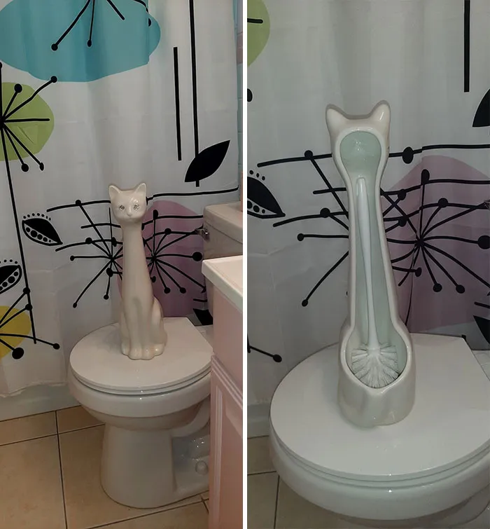 Today I Found The Purr-Fect Toilet Brush Holder For My Mid-Century Modern Inspired Bathroom! Found At A Consignment Shop In Tarpon Springs Fl. The Staff Thought She Was A Planter
