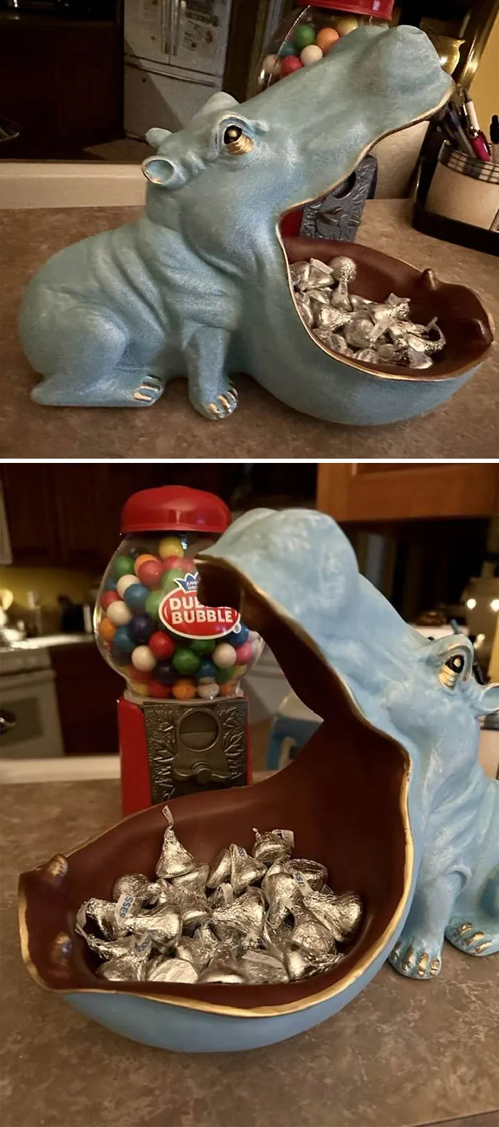 I Found My Hippo. Found At Goodwill In Owasso Oklahoma, Not Sure It’s For Candy, I Thought My Husband Could Put His Wallet, Keys, Pocket Change Inside. He Bought The Kisses And Filled It Up