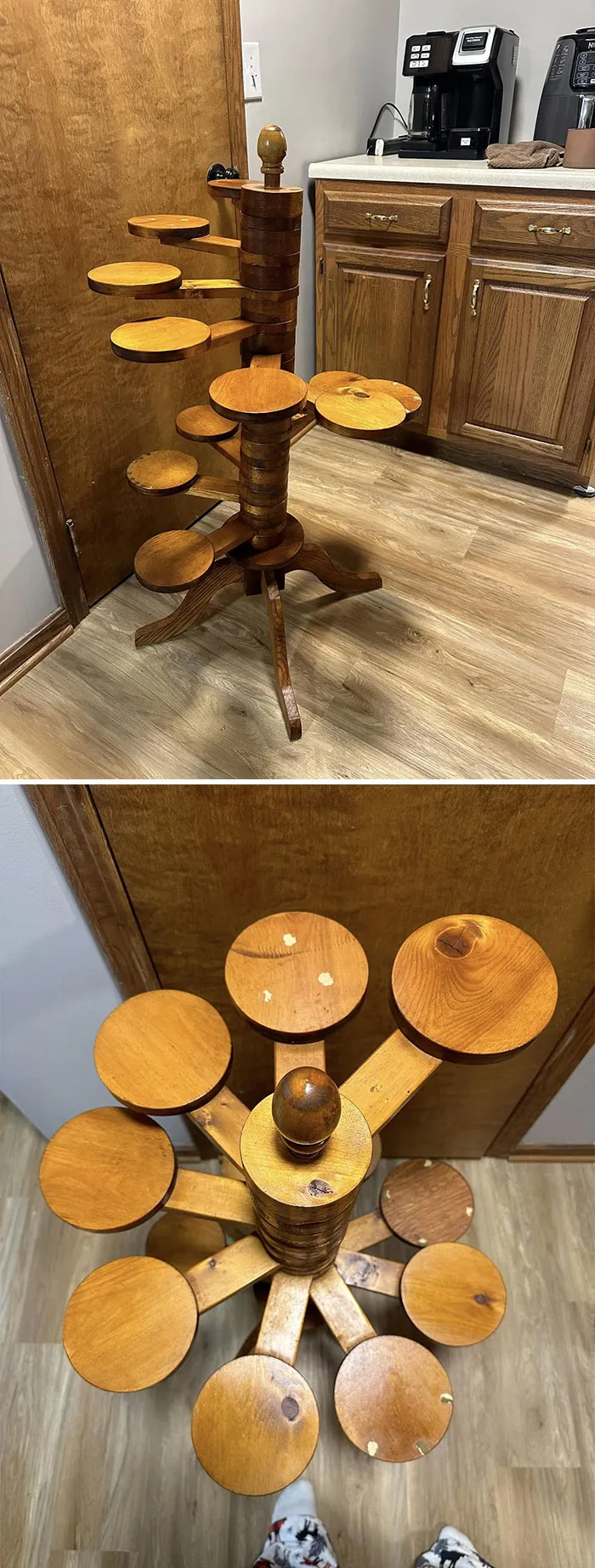 Purchased From An Estate Sale For $30! I Have Never Seen One Like It! It’s Solid Wood And All The Sections Swivel Completely Around! Going To Use It As A Plant Stand!