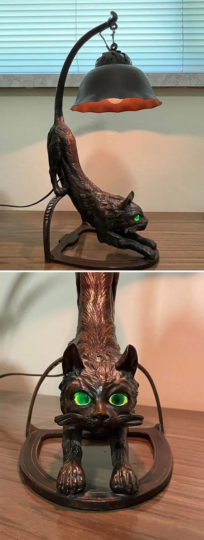 A Few Days Ago, My Boyfriend Went To An Estate Sale At His Uncle’s House, And Came Home With This Bronze, Glowing-Eye Cat Lamp. From What He Found Online, It Was Apparently Made In Austria And May Be Over 100 Years Old. It’s A Little Creepy, But We Love It!