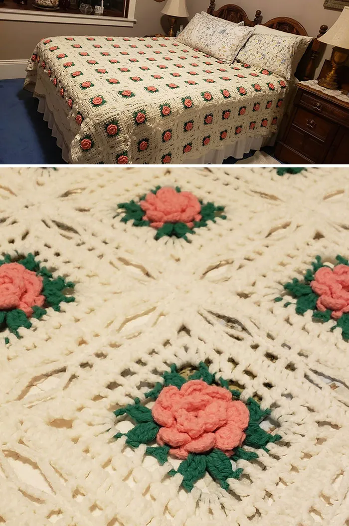 I Picked Up This Crocheted Rose Bud Afghan At A Thrift Store In Grand Rapids Mi For Less Money Than Two Skeins Of Yarn!