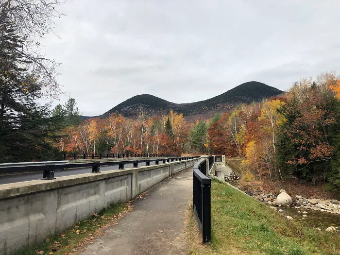 Scenic autumn landscape with mountain views in a beautiful park setting.