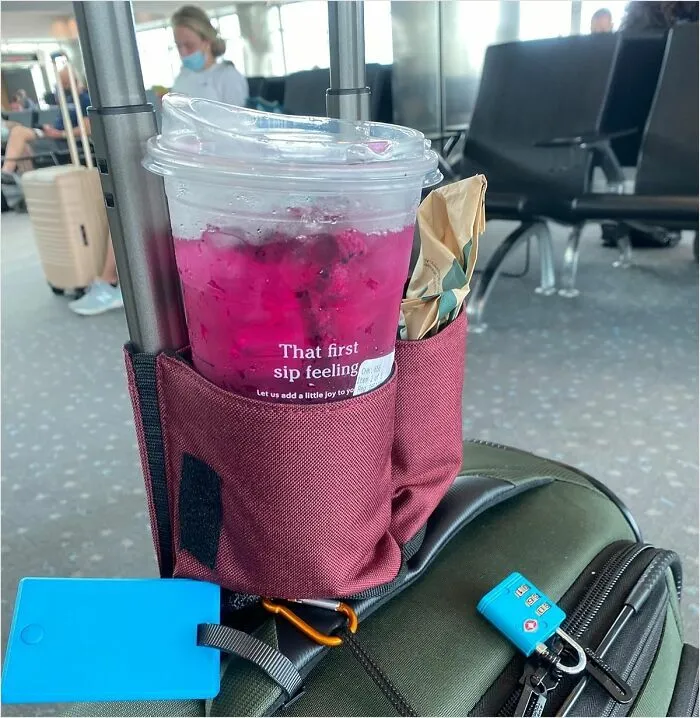 Stop Juggeling All Your Snacks And Just Strap On This <a Style="Display:inline;" Href="Https://Www.amazon.com/Riemot-Luggage-Travel-Holder-Drink/Dp/B086v61thr?ie=utf8&th=1&linkcode=ll1&tag=bpkangaroo-20&linkid=01bbe362fc1d33aa9f425b4f48988688&language=en_us&ref_=as_li_ss_tl" Target="_blank"><span Style="Font:inherit;color:#d74b1f;"> Luggage Cup Holder </Span> For Ultimate Convenience