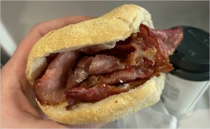 The Amount Of Bacon I Got In My Greggs Bacon Roll Made My Day. £3.4 With A Coffee