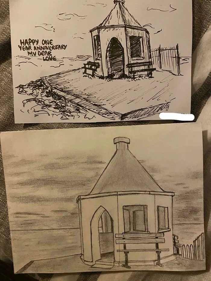 Me And My Girlfriend Unintentionally Drew The Same Anniversary Card For Eachother