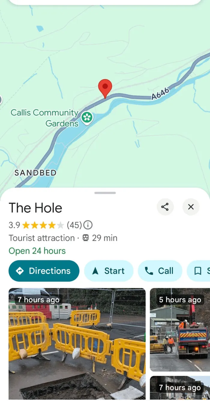 A Main Road Collapsed In My Town A Couple Of Weeks Before Christmas. The Hole Has Since Become A Tourist Attraction Complete With Reviews