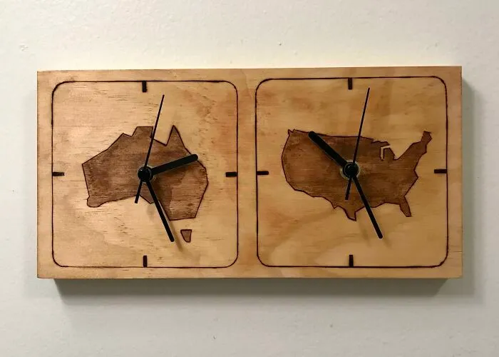 My Partner Lives In Australia, And I Live In The Us. I Couldn’t Find A Good Dual Face Clock, So I Made This For Him For Christmas