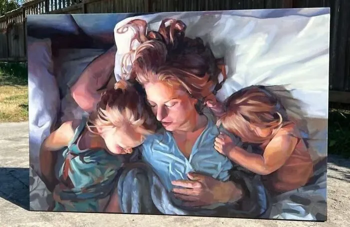 To Surprise My Wife For Our 15th Anniversary I Commissioned A Portrait Of Her And My Daughters By Her Favorite Artist. He Just Sent Me This Photo To Let Me Know It's Almost Finished