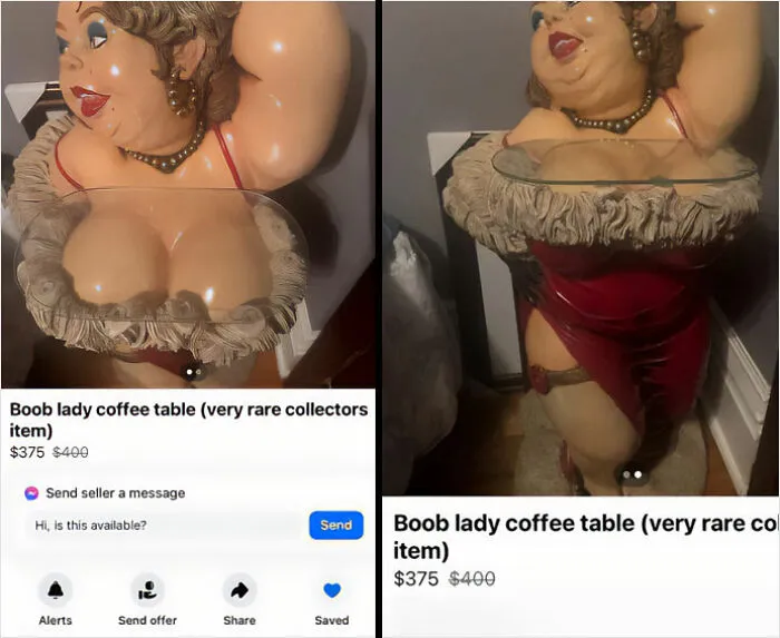 Mesita de café sobre los pechos de una dama (objeto de coleccionista)