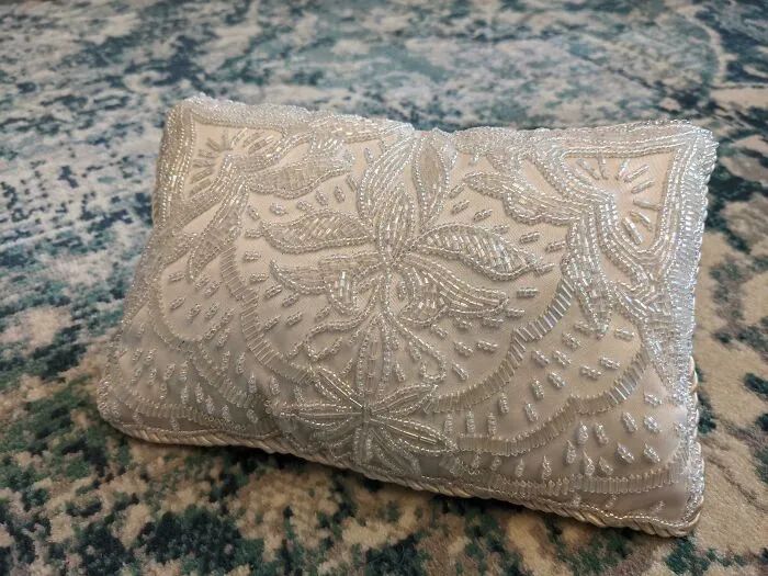Someone Threw Out My Mum's Wedding Purse And It Was Ruined In The Rain. I Managed To Save It And Make A Keepsake Pillow. Hoping To Gift It For Her 27th Anniversary. What Do You Think ?