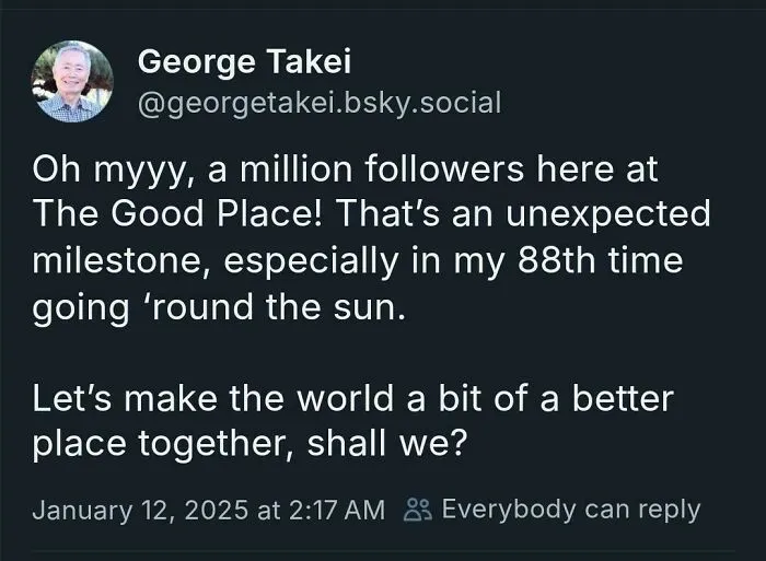 George Takei Becomes The Second Person To Reach A Million Followers On Bluesky!
