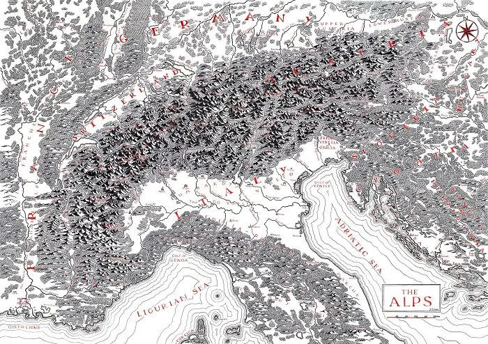 The Alps, Hand-Drawn By Myself In Tolkien's Style, Please Suggest Any Improvements!