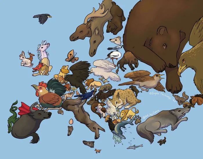 Map Of Europe Made Up Of Its National Animals
