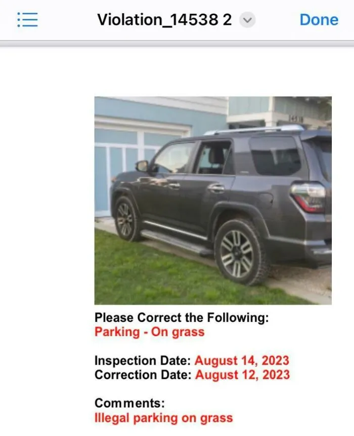 Hoa Violation For Parking On Grass