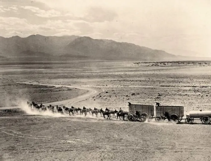 Una excursión comercial por el Valle de la Muerte en busca del mineral bórax, en algún momento de la década de 1890