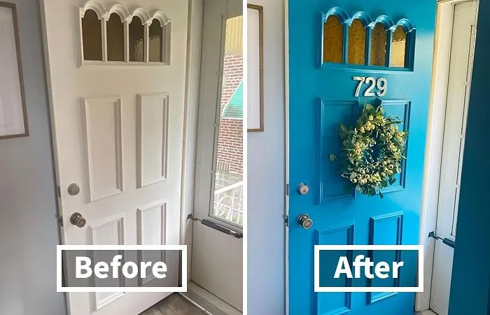 Make A Statement, Make An Entrance, And Make The Neighbors Jealous With A Bold Splash Of <a Style="Display:inline;" Href="Https://Www.amazon.com/Modern-Masters-296681-Satin-Tranquil/Dp/B00zuw2mjk?ie=utf8&th=1&linkcode=ll1&tag=bpstarfish-20&linkid=74500b8833394866c1b80f8bacd32473&language=en_us&ref_=as_li_ss_tl" Target="_blank"><span Style="Font: Inherit; Color: #d74b1f;"> Fun Colored Front Door Paint</Span> That Screams "I've Got Personality And I'm Not Afraid To Show It"
