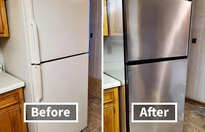 From Drab To Fab, Give Your Appliances A Sleek New 'Do With Some Genius <a Style="Display:inline;" Href="Https://Www.amazon.com/Livelynine-Countertop-Decorative-Dishwasher-Refrigerators/Dp/B07rl6q8hf?ie=utf8&th=1&linkcode=ll1&tag=bpstarfish-20&linkid=578f66da3a06fb3b7e3aa6ea836f0c8c&language=en_us&ref_=as_li_ss_tl" Target="_blank"><span Style="Font: Inherit; Color: #d74b1f;"> Metallic Contact Paper</Span> That's Like A Shiny New Suit For Your Fridge