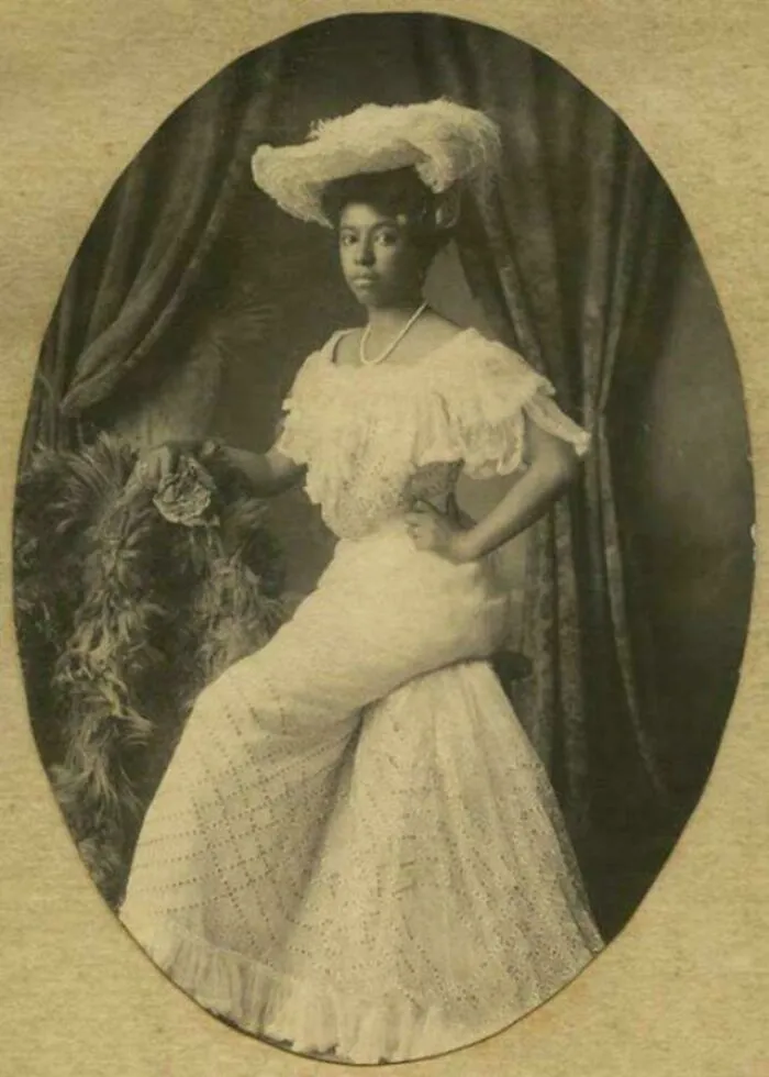 Very Elegant Looking Woman In A White Dress, Circa 1890s. Looks Like Studio Photo