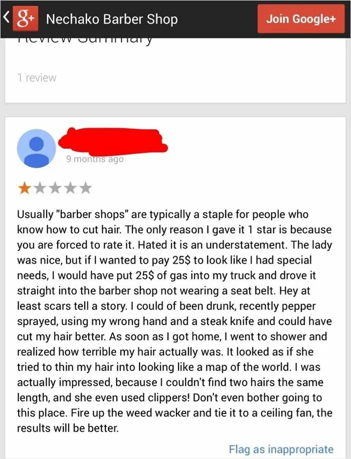 While Looking Up A Places To Get A Haircut I Found This Funny Review