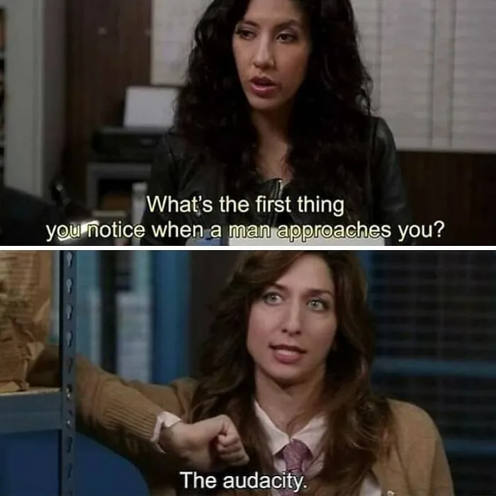 Two women discussing dating, with one humorously pointing out the audacity, capturing the essence of Tinder in your 30s.
