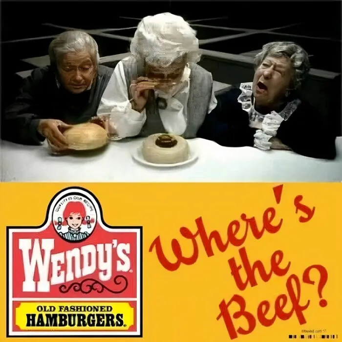 Elderly women in a humorous "Where's the Beef?" Wendy's ad, highlighting funny Gen X humor.