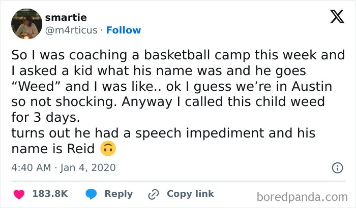As A Fellow Speech Impediment For R’s As Well I Feel So Bad For This Kid. His Parents Gave Him The Worst Name Without Realizing It