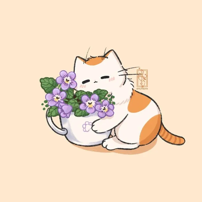 "Sleepy Flowers Kitten"