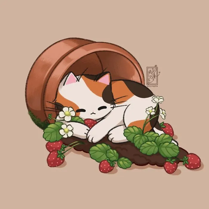 "Sleepy Strawberry Cat"