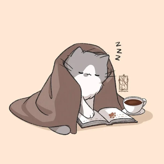 "Sleepy Cat With Blanket"