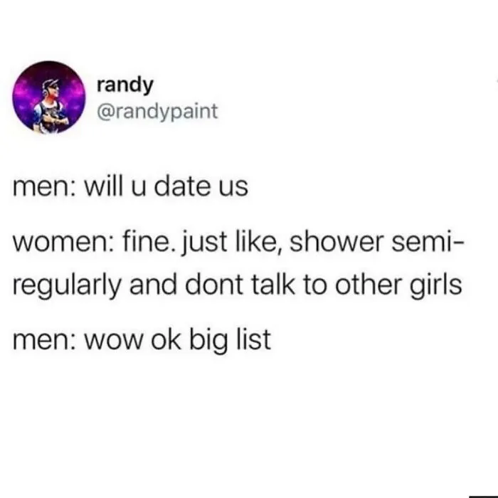 Dating meme highlighting expectations and humor in Tinder experiences.
