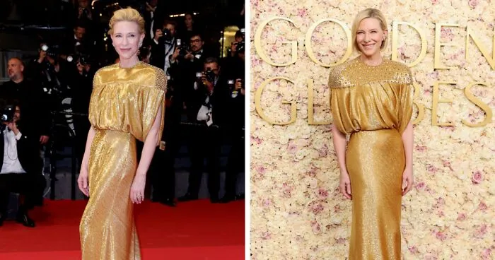“Recycling Queen”: Cate Blanchett Re-Wears Custom Louis Vuitton Dress To The Golden Globes