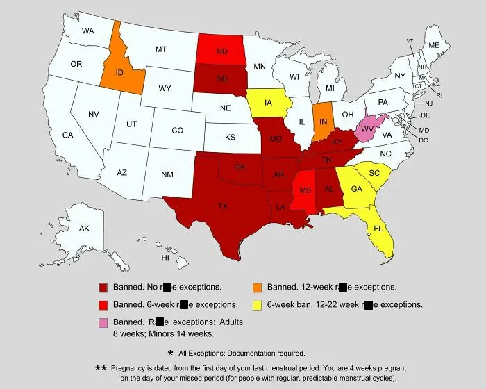USA Abortions Ban With And Without Exceptions For R**e